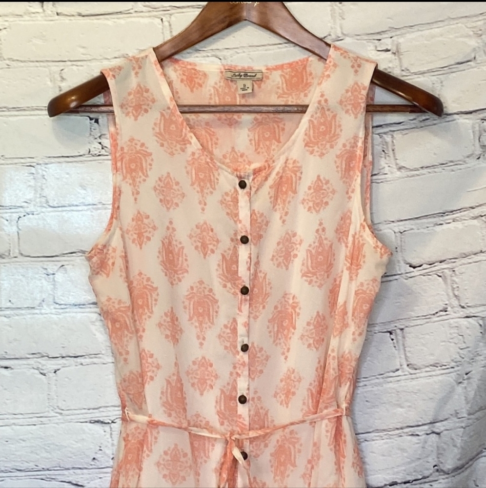 Lucky Brand | Cream Pink Ruffle Maxi Dress
